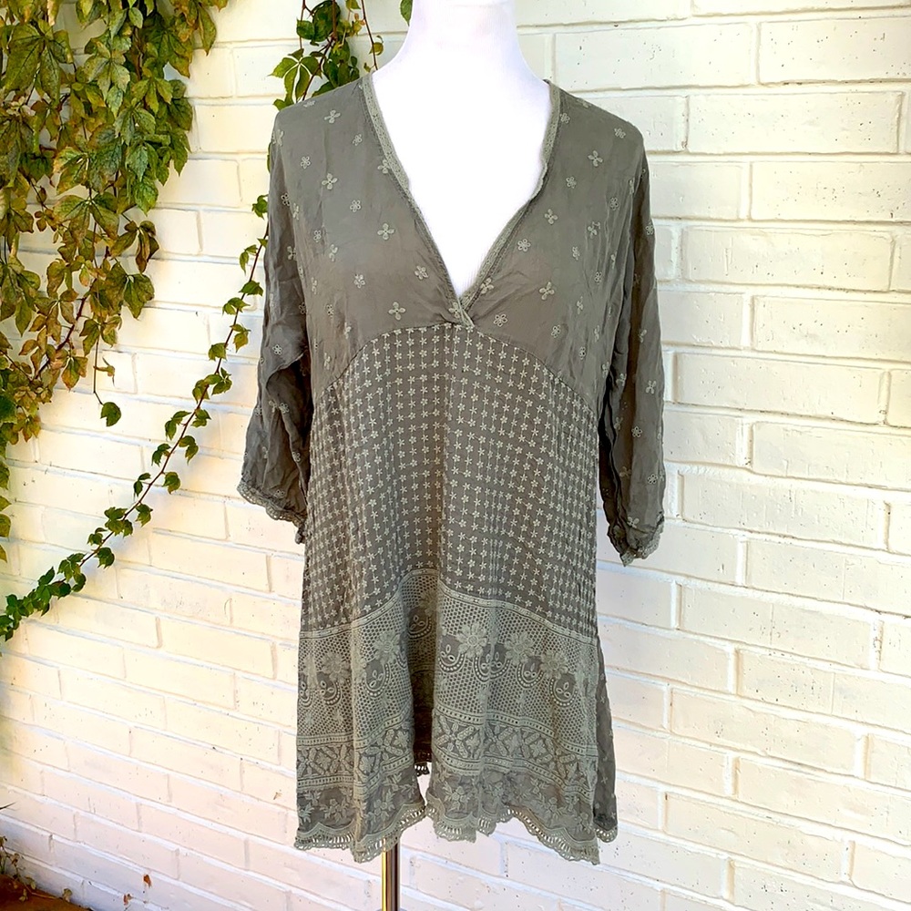 Johnny Was Olive Green Tunic Size XL
